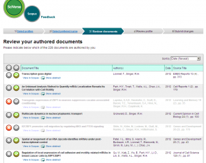 Scopus Feedback - Select your documents Screenshot of Review Documents step